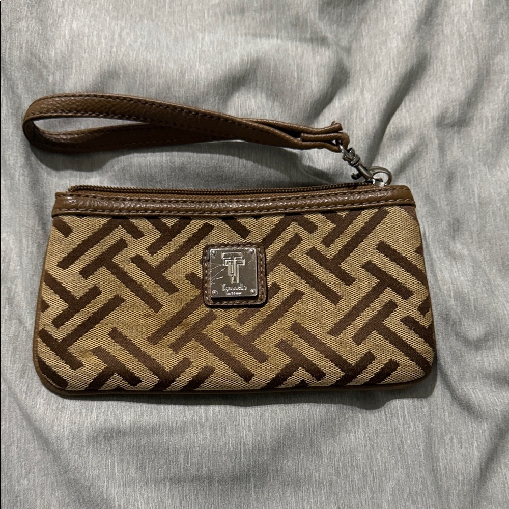 Tignanello Brown and Tan Signature Pattern Wristlet